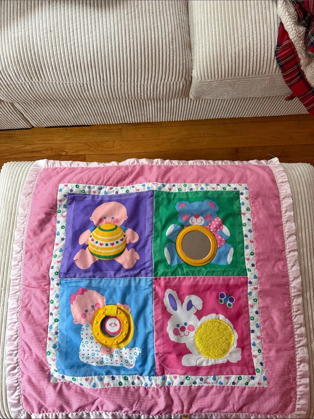 Vintage 1983 Fisher Price Baby Interactive Plush Activity Play Blanket - Pink